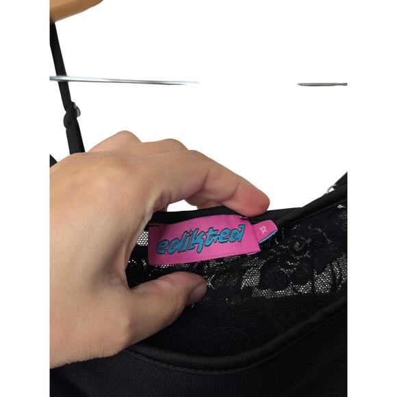 Edikted Mesh Dress in Black Size XS Sheer Lace Adjustable Straps Floral Pattern - Picture 7 of 9